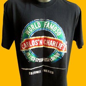 Vintage Men's T-shirt Large Cozumel Mexico Carlos Charlies Black 1990's Souvenir